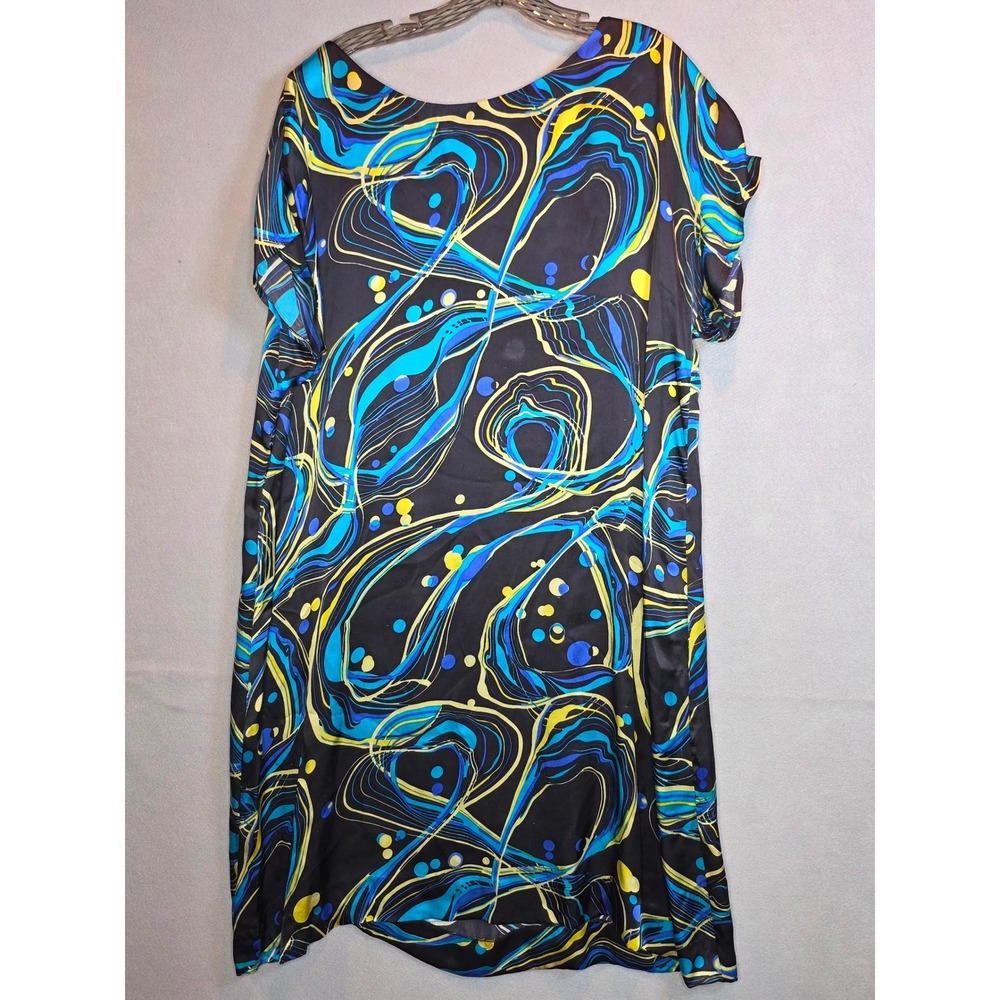 Valentine Womens Blue Yellow Black Psychedelic Swirl Mini Shift Dress 0000561
